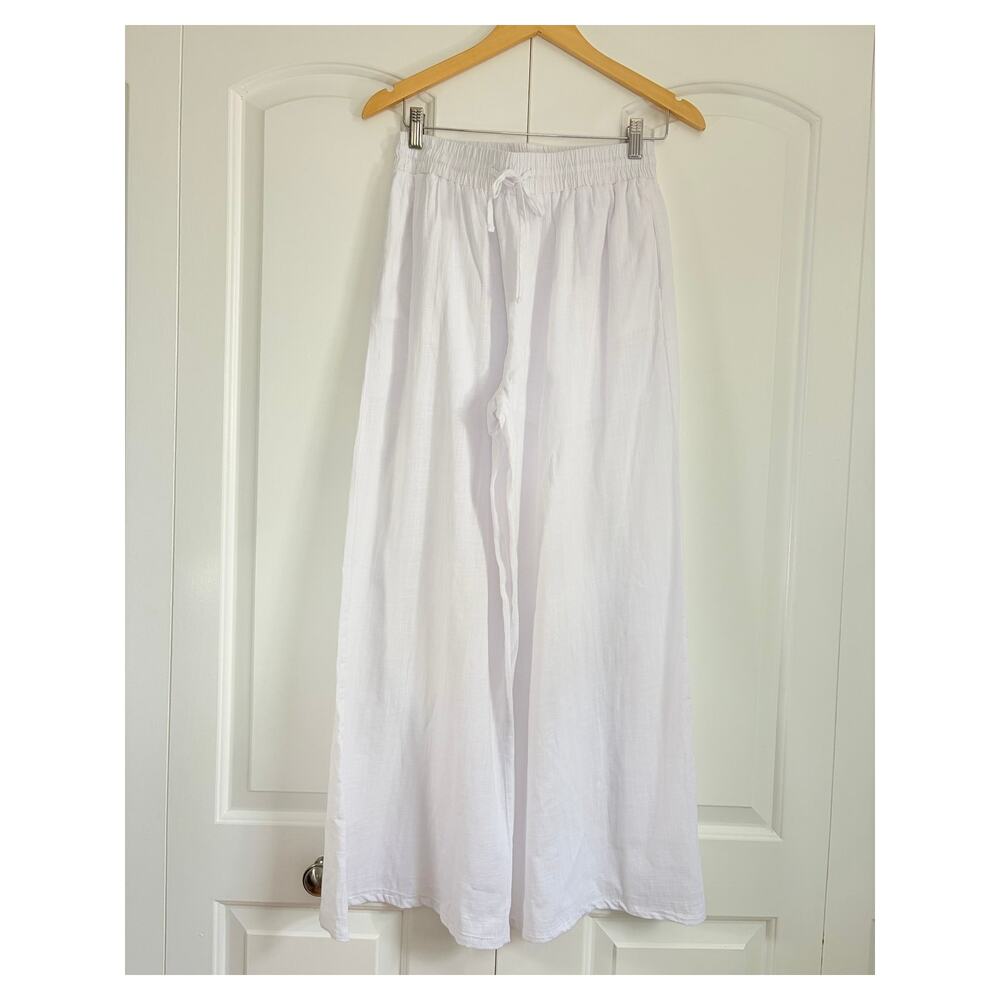 CHICME White Draped 2 Piece Pants Set M Flowy Boho Resort Coastal Outfit - Picture 4 of 14